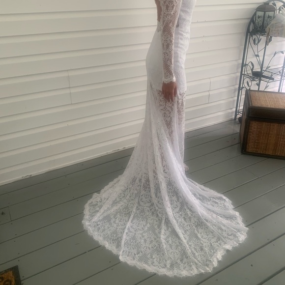 Dresses | Sale Long Sleeve Sheer Bottom Wedding Dress | Poshmark